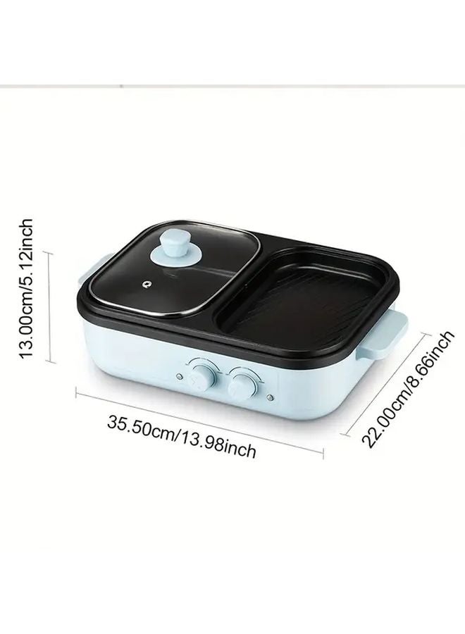 Blue 2 In 1 Electric Grill And Hot Pot 1300W Fast Heating Compact Indoor For 1 3 Person - Image 3